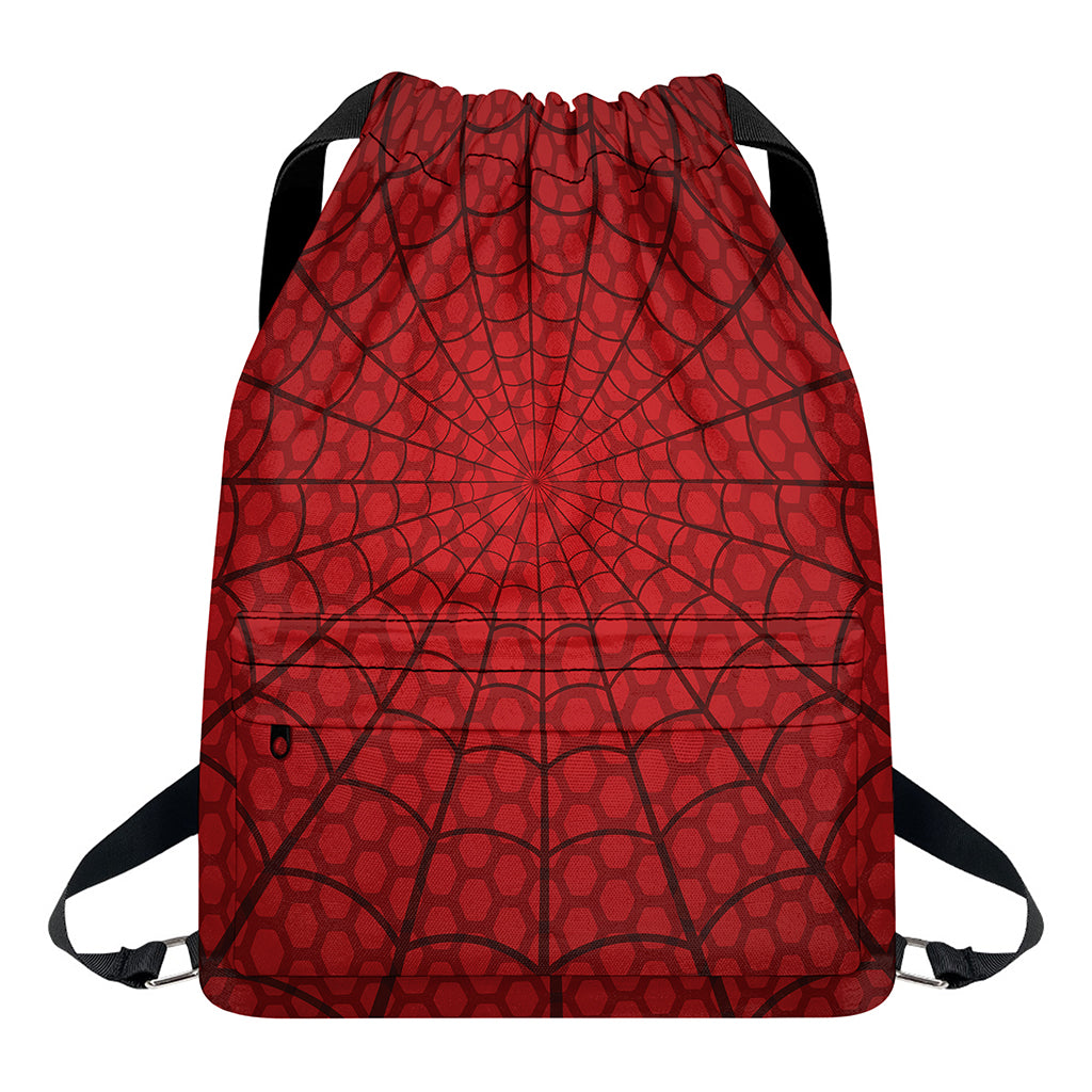 Red Spider Web Print Drawstring Backpack