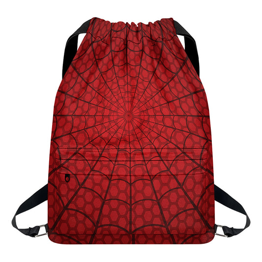 Red Spider Web Print Drawstring Backpack