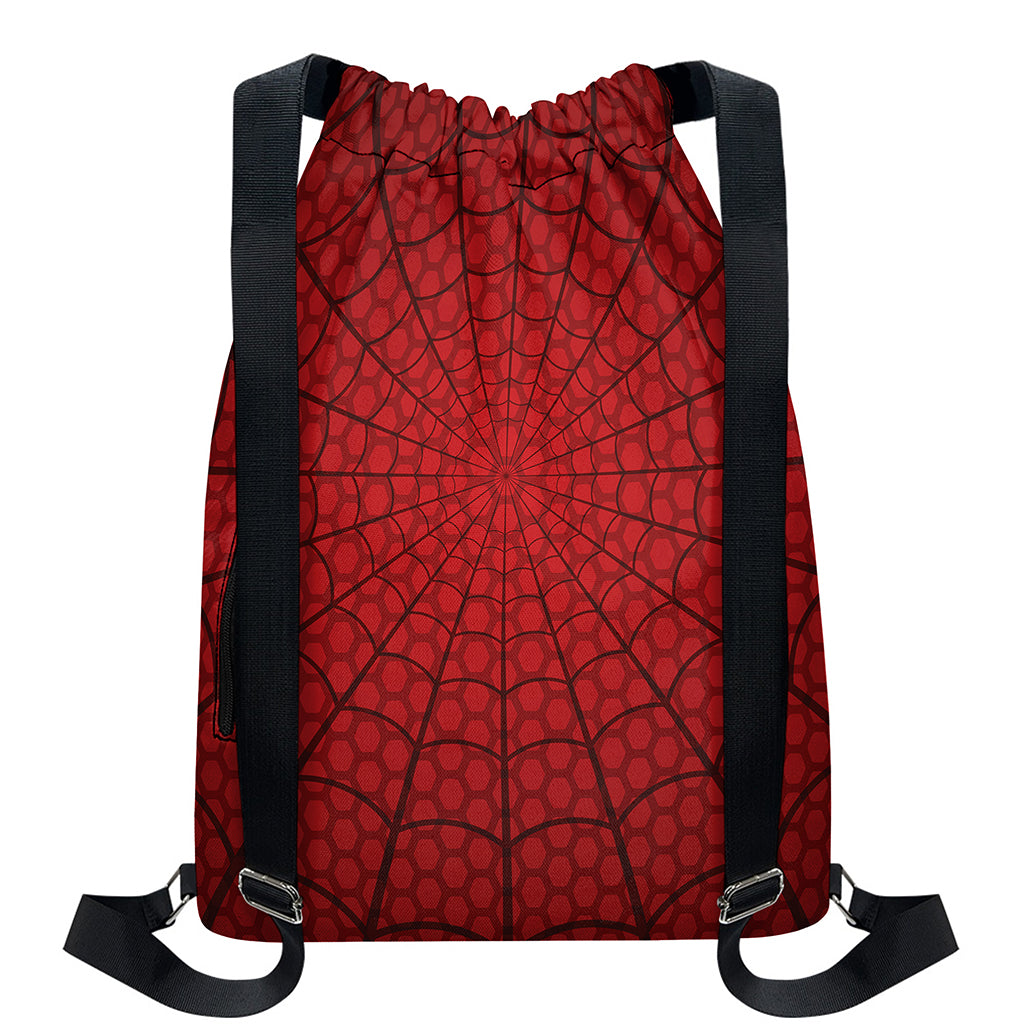 Red Spider Web Print Drawstring Backpack
