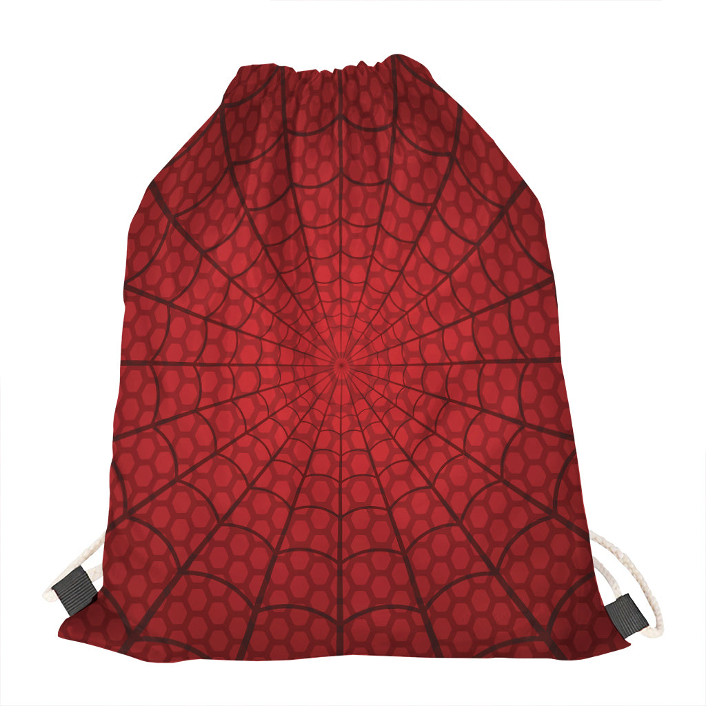 Red Spider Web Print Drawstring Bag