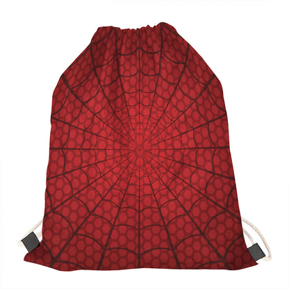 Red Spider Web Print Drawstring Bag