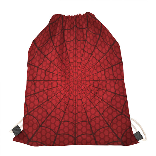 Red Spider Web Print Drawstring Bag