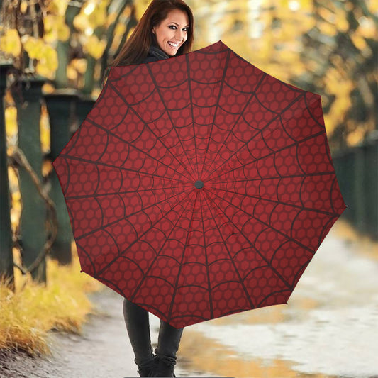Red Spider Web Print Foldable Umbrella