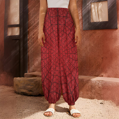 Red Spider Web Print Harem Pants