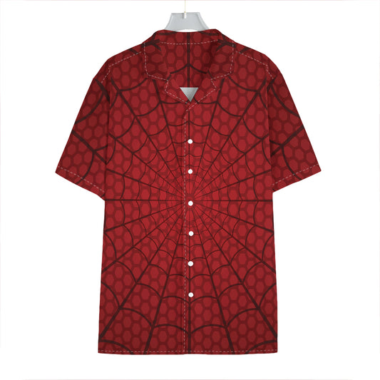 Red Spider Web Print Hawaiian Shirt