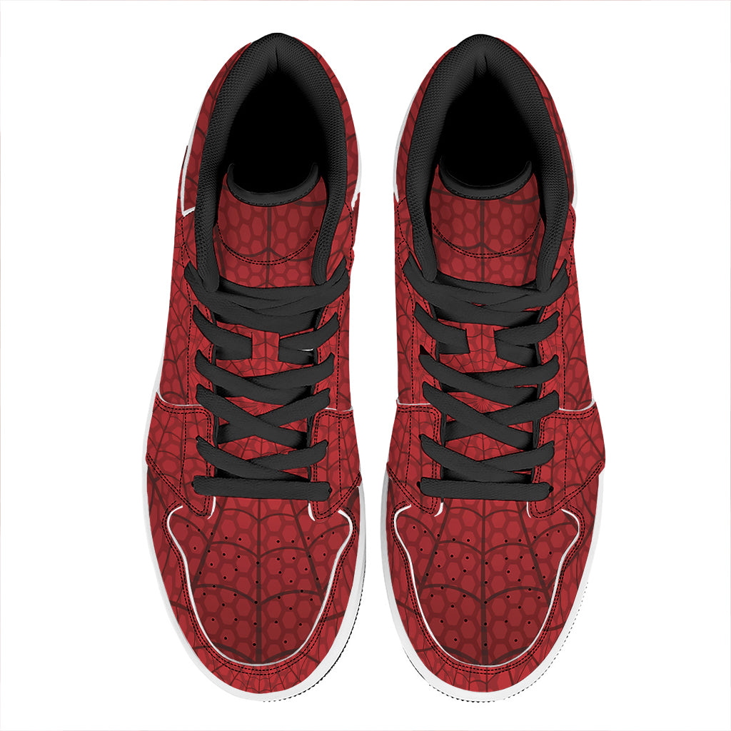 Red Spider Web Print High Top Leather Sneakers