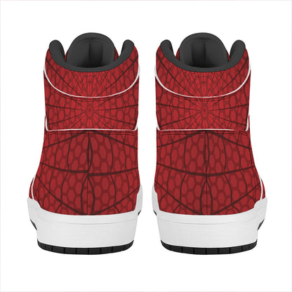 Red Spider Web Print High Top Leather Sneakers