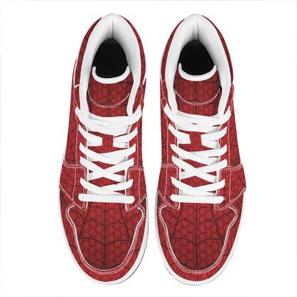 Red Spider Web Print High Top Leather Sneakers