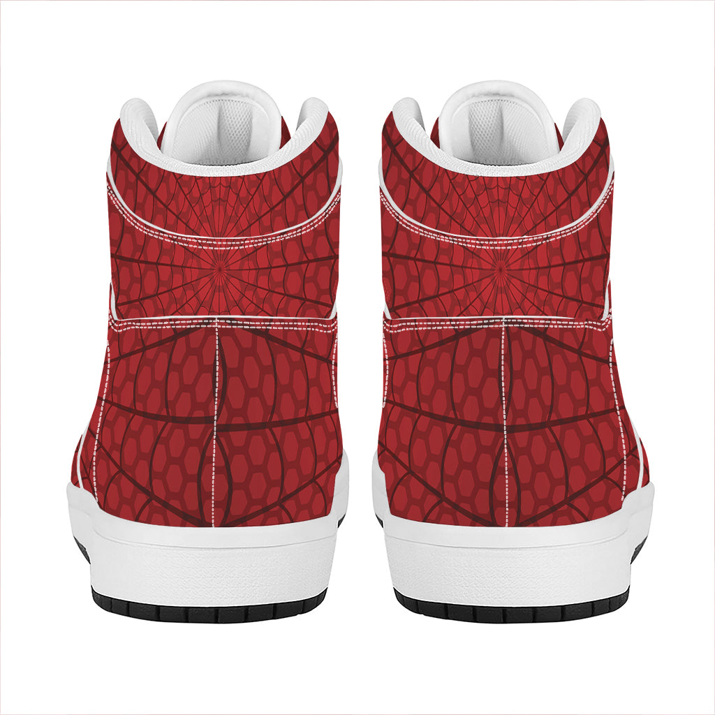 Red Spider Web Print High Top Leather Sneakers