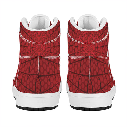 Red Spider Web Print High Top Leather Sneakers