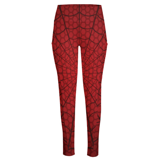 Red Spider Web Print High-Waisted Pocket Leggings