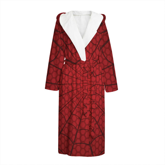 Red Spider Web Print Hooded Bathrobe