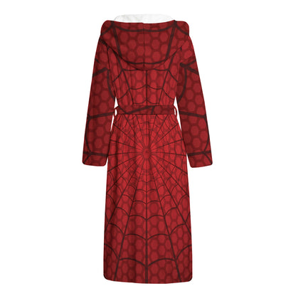 Red Spider Web Print Hooded Bathrobe