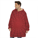 Red Spider Web Print Hoodie Blanket
