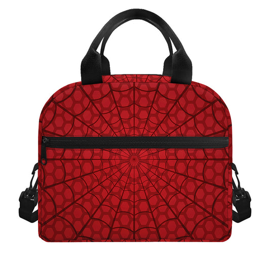 Red Spider Web Print Insulated Lunch Bag