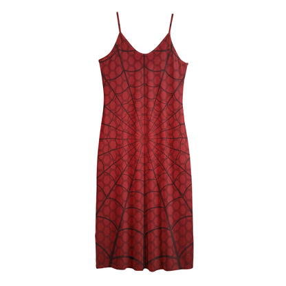 Red Spider Web Print Jersey Midi Cami Dress