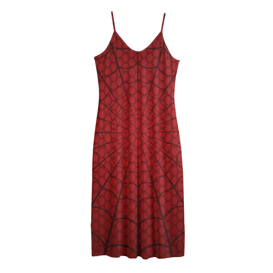 Red Spider Web Print Jersey Midi Cami Dress