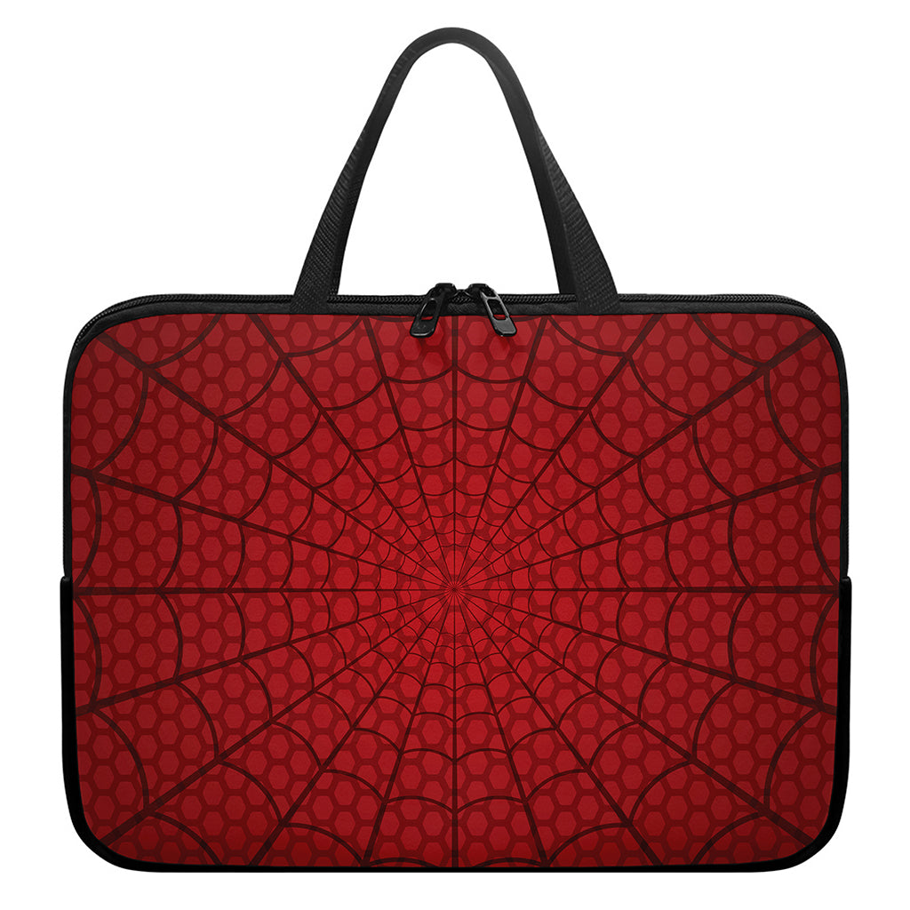 Red Spider Web Print Laptop Sleeve With Handle