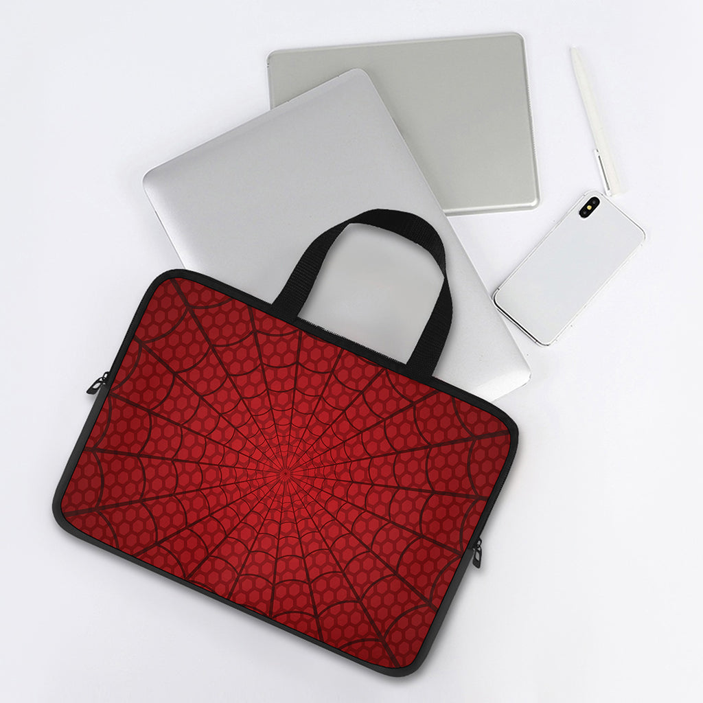 Red Spider Web Print Laptop Sleeve With Handle