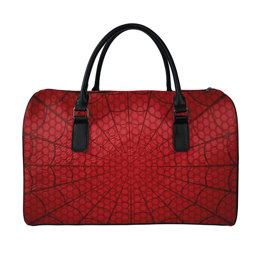 Red Spider Web Print Leather Duffle Bag