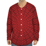Red Spider Web Print Long Sleeve Baseball Jersey