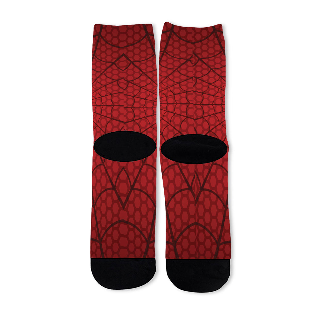 Red Spider Web Print Long Socks