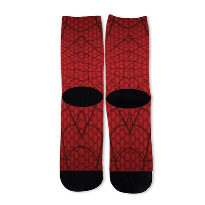 Red Spider Web Print Long Socks