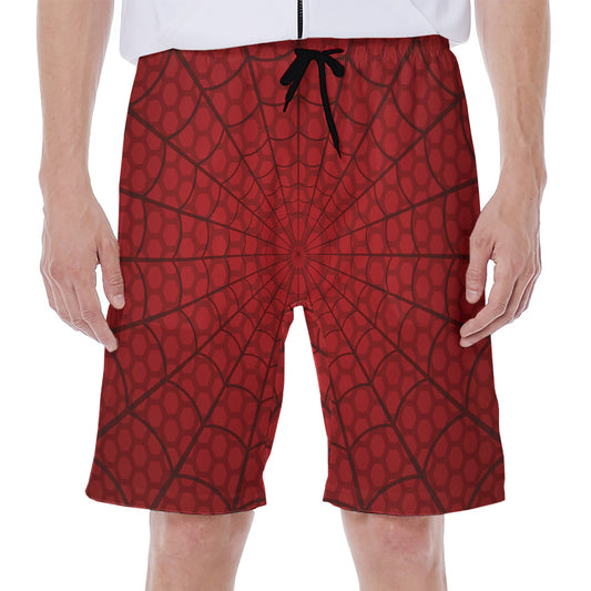 Red Spider Web Print Men's Beach Shorts