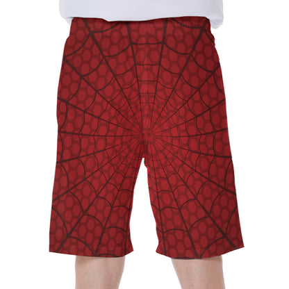 Red Spider Web Print Men's Beach Shorts
