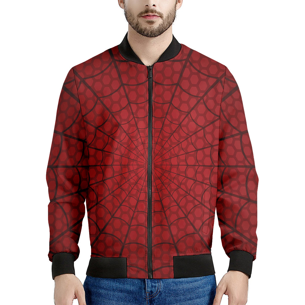 Red Spider Web Print Men's Bomber Jacket