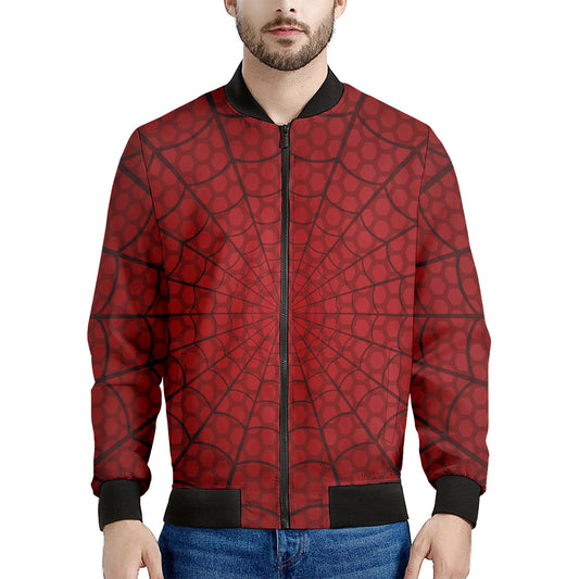 Red Spider Web Print Men's Bomber Jacket