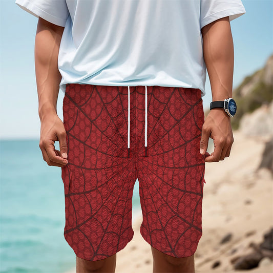 Red Spider Web Print Men's Cargo Shorts