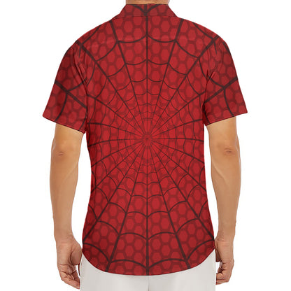 Red Spider Web Print Men's Deep V-Neck Shirt
