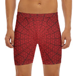 Red Spider Web Print Men's Long Boxer Briefs