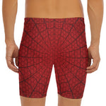 Red Spider Web Print Men's Long Boxer Briefs