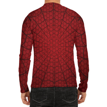 Red Spider Web Print Men's Long Sleeve Rash Guard