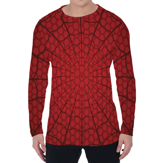 Red Spider Web Print Men's Long Sleeve T-Shirt