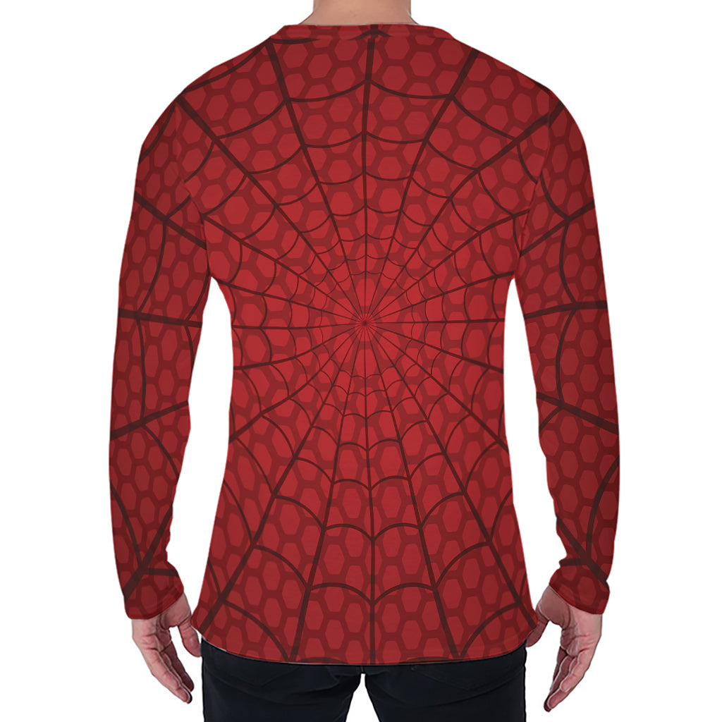 Red Spider Web Print Men's Long Sleeve T-Shirt
