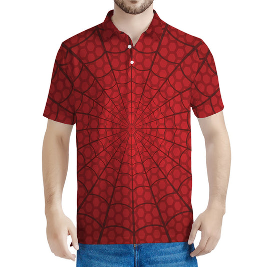 Red Spider Web Print Men's Polo Shirt