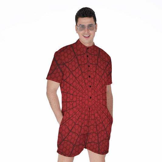 Red Spider Web Print Men's Rompers