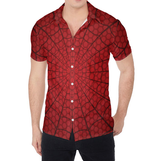 Red Spider Web Print Men's Shirt