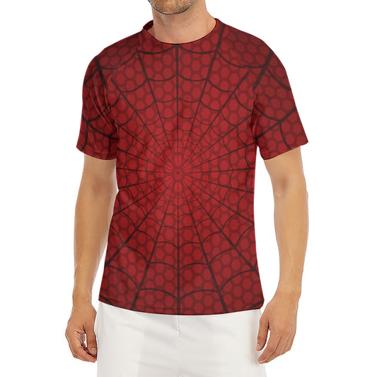 Red Spider Web Print Men's Short Sleeve Rash Guard