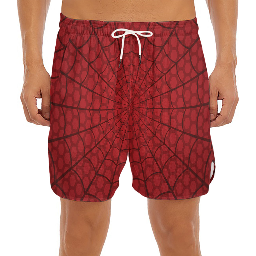 Red Spider Web Print Men's Split Running Shorts