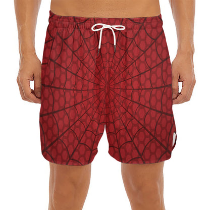 Red Spider Web Print Men's Split Running Shorts
