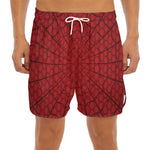 Red Spider Web Print Men's Split Running Shorts