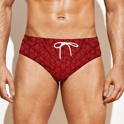 Red Spider Web Print Men's Swim Briefs
