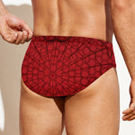 Red Spider Web Print Men's Swim Briefs