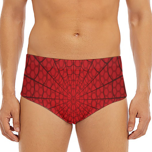 Red Spider Web Print Men's Triangle Swim Briefs