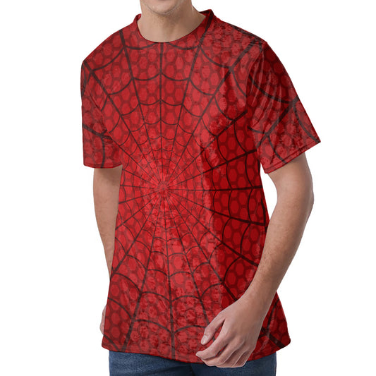 Red Spider Web Print Men's Velvet T-Shirt