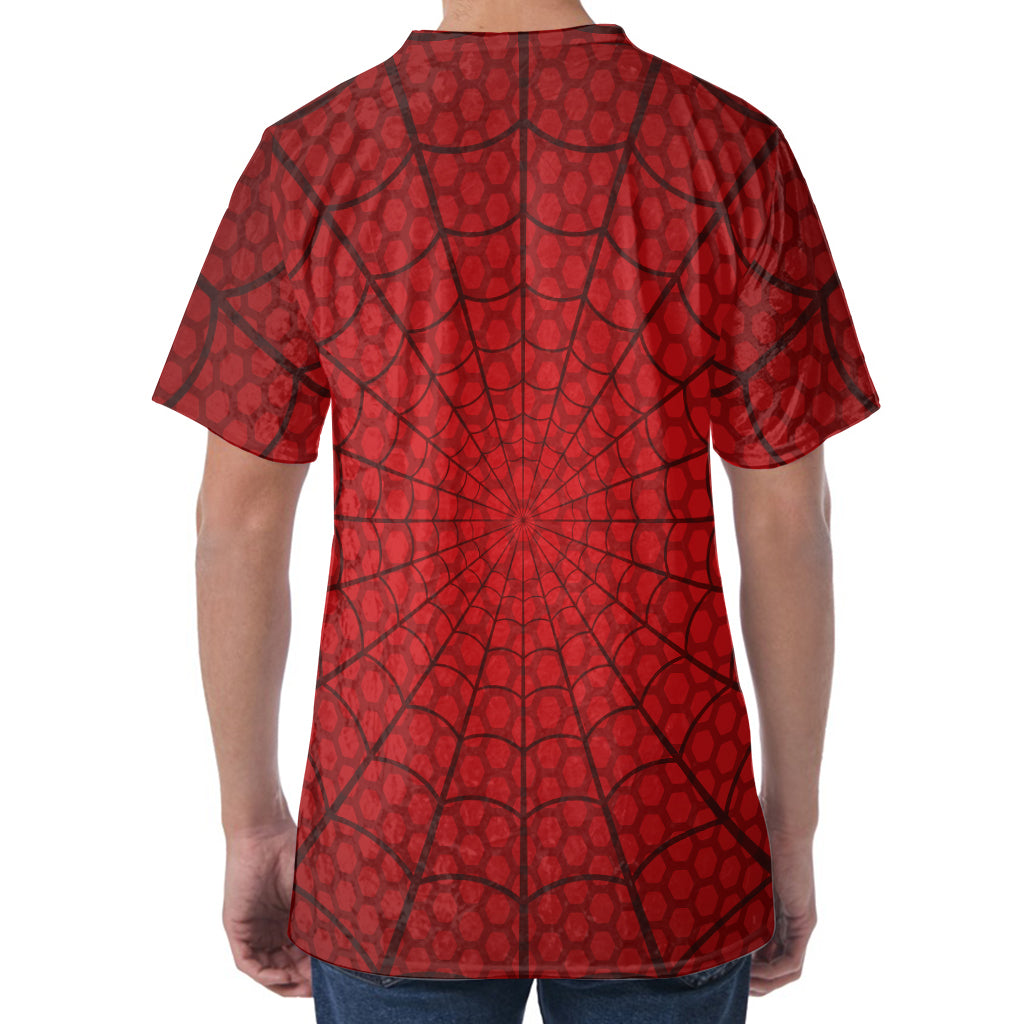 Red Spider Web Print Men's Velvet T-Shirt